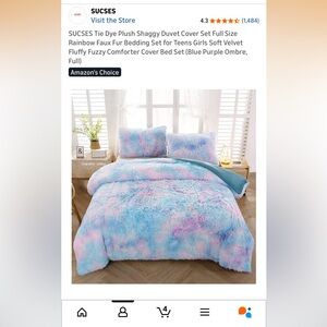 Tie Dye Plush Shaggy Duvet Cover Set Full Size Rainbow Faux Fur Bedding Set